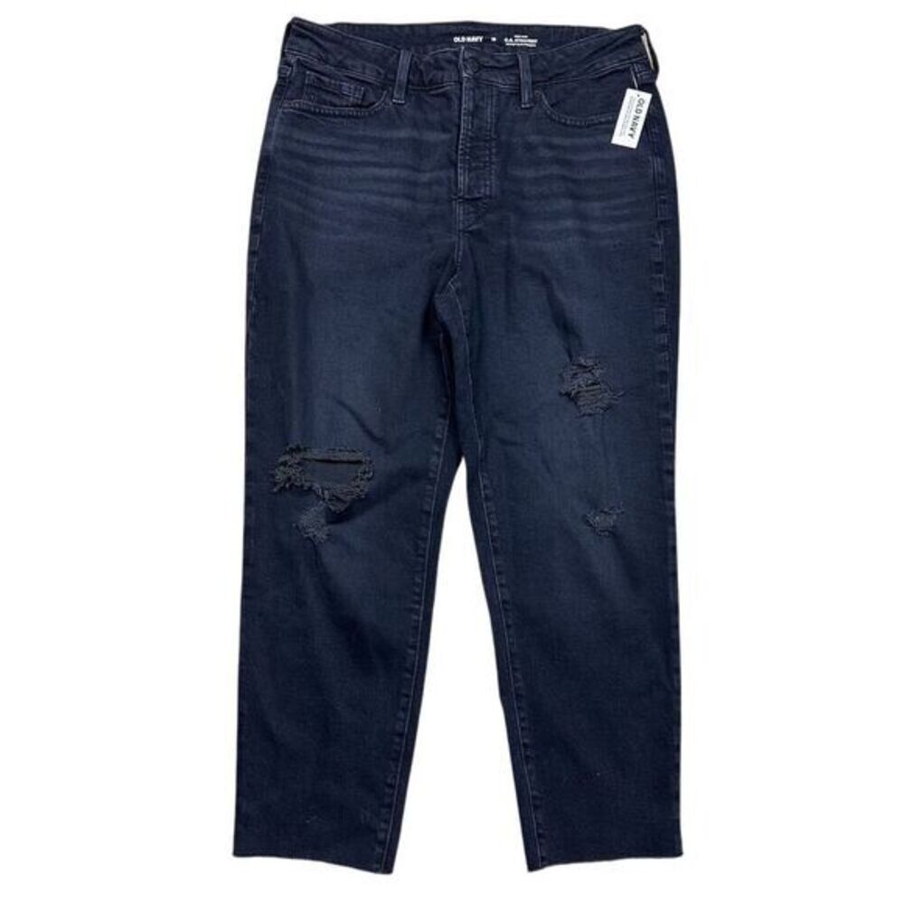 NWT Old Navy Women's High-Waisted O.G. Straight Cut-Off Jeans Size 10 Black - Picture 2 of 11